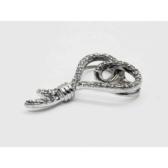 0.42 ctw Diamond Open Heart Ribbon Knot Charm Pendant 14k White Gold - Picture 2 of 5